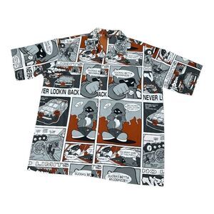 Diss Shadow Men Button Up Hip Hop B-boy All Over Graphic 90’s Shirt XL Brown